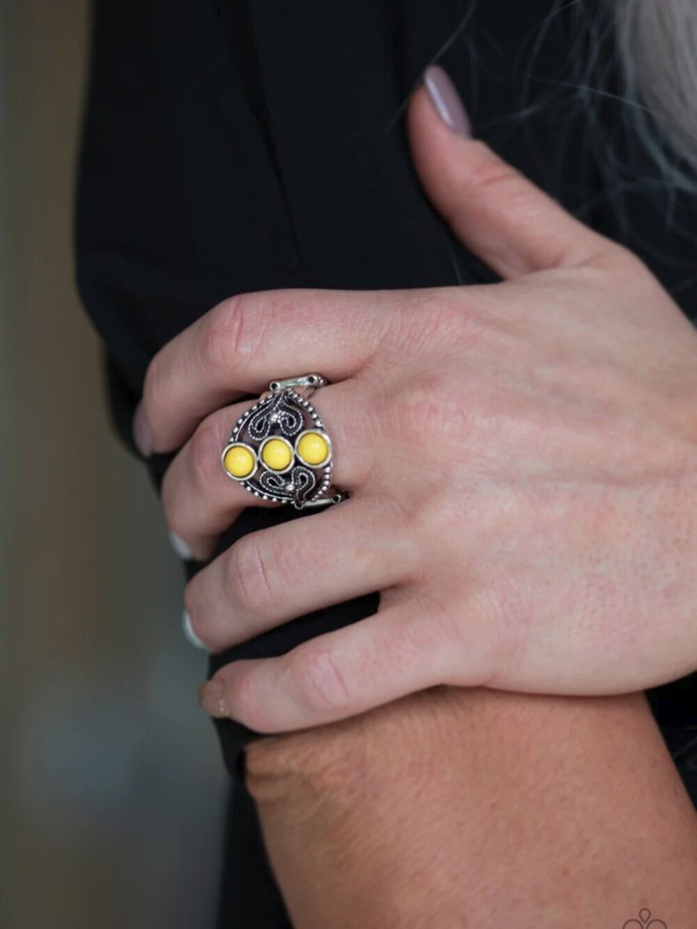 Paparazzi Jewelry Accessories - Triple Whammy - Yellow Ring - Vintage